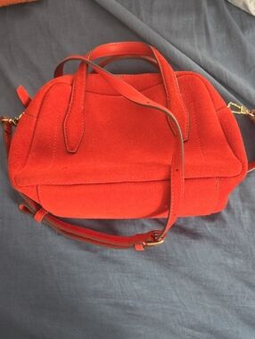 Madewell Red Suede Top-Handle Satchel with Detachable Strap